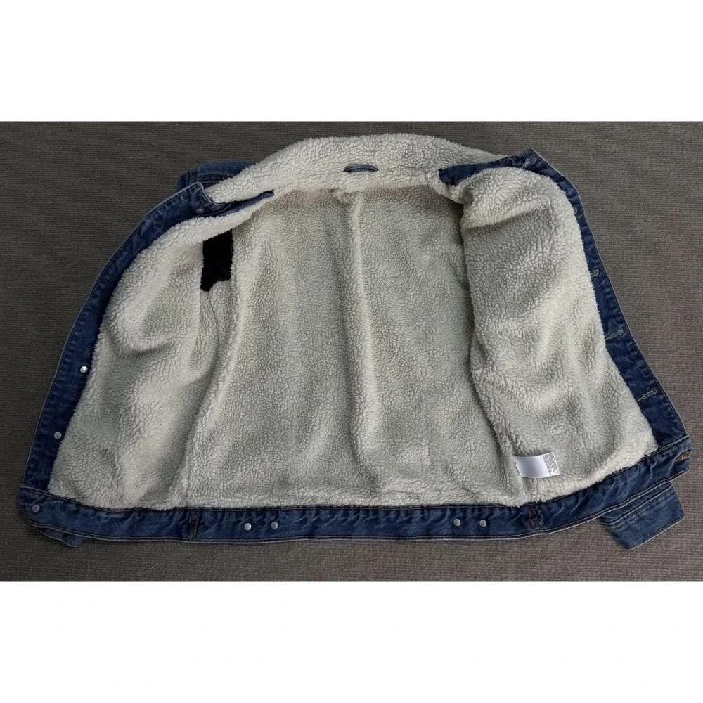 Vintage Old Navy Jacket Youth XL‎ 14-16 Blue Denim Sherpa Lined Button Winter